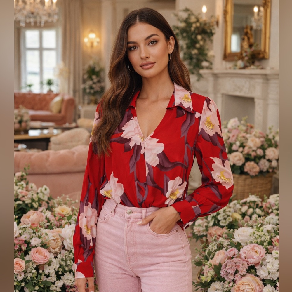 Paul & Joe Red Floral Blouse